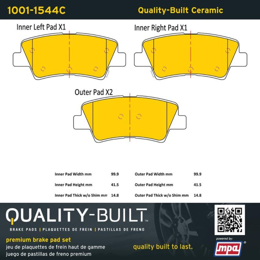 MPA 1001-1544C Quality-Built Premium Ceramic Brake Pads w/ Hardware