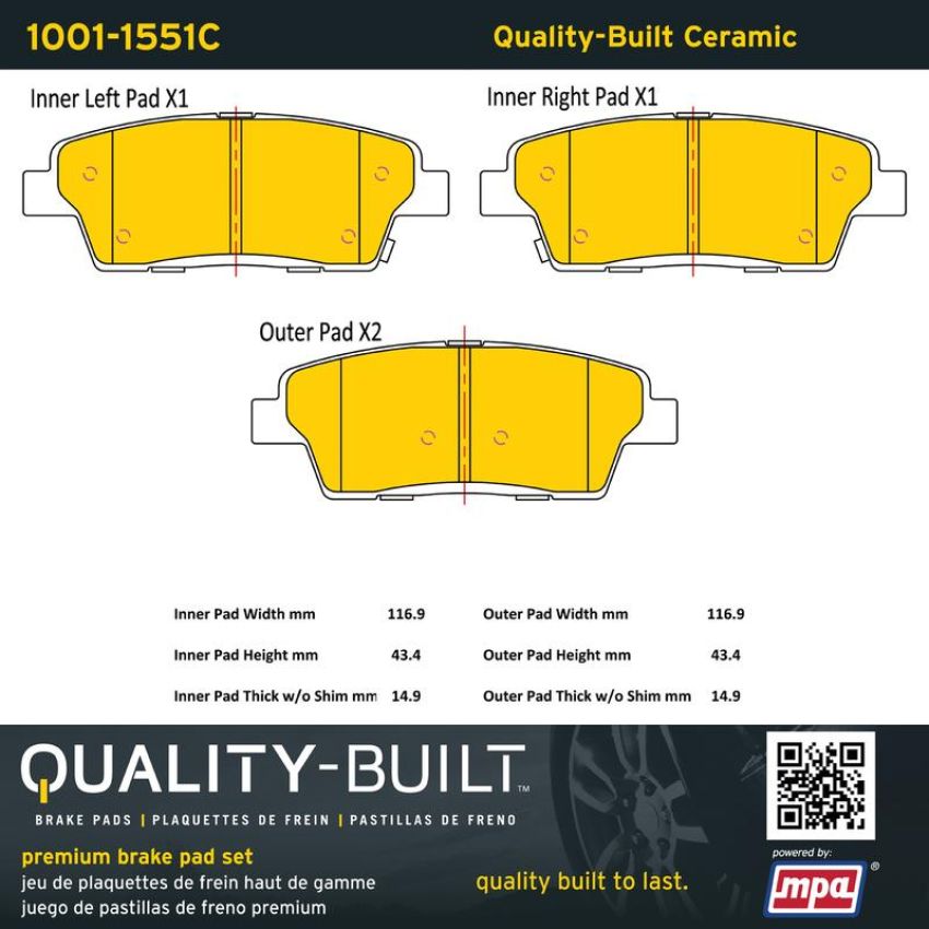 MPA 1001-1551C Quality-Built Premium Ceramic Brake Pads w/ Hardware