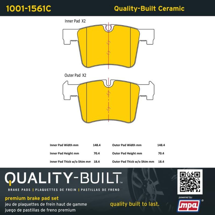 MPA 1001-1561C Quality-Built Premium Ceramic Brake Pads w/ Hardware