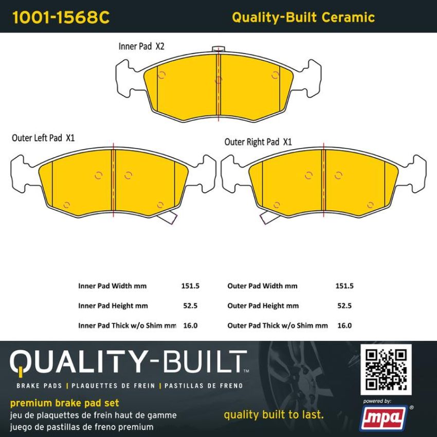 MPA 1001-1568C Quality-Built Premium Ceramic Brake Pads w/ Hardware