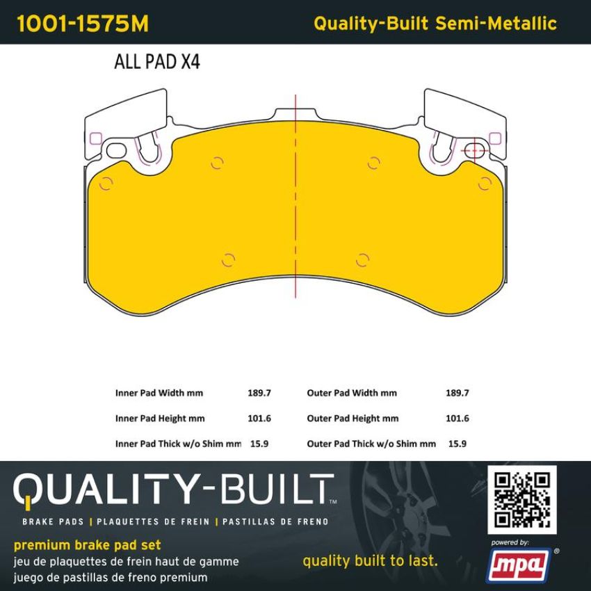 MPA 1001-1575M Quality-Built Premium Semi-Metallic Brake Pads