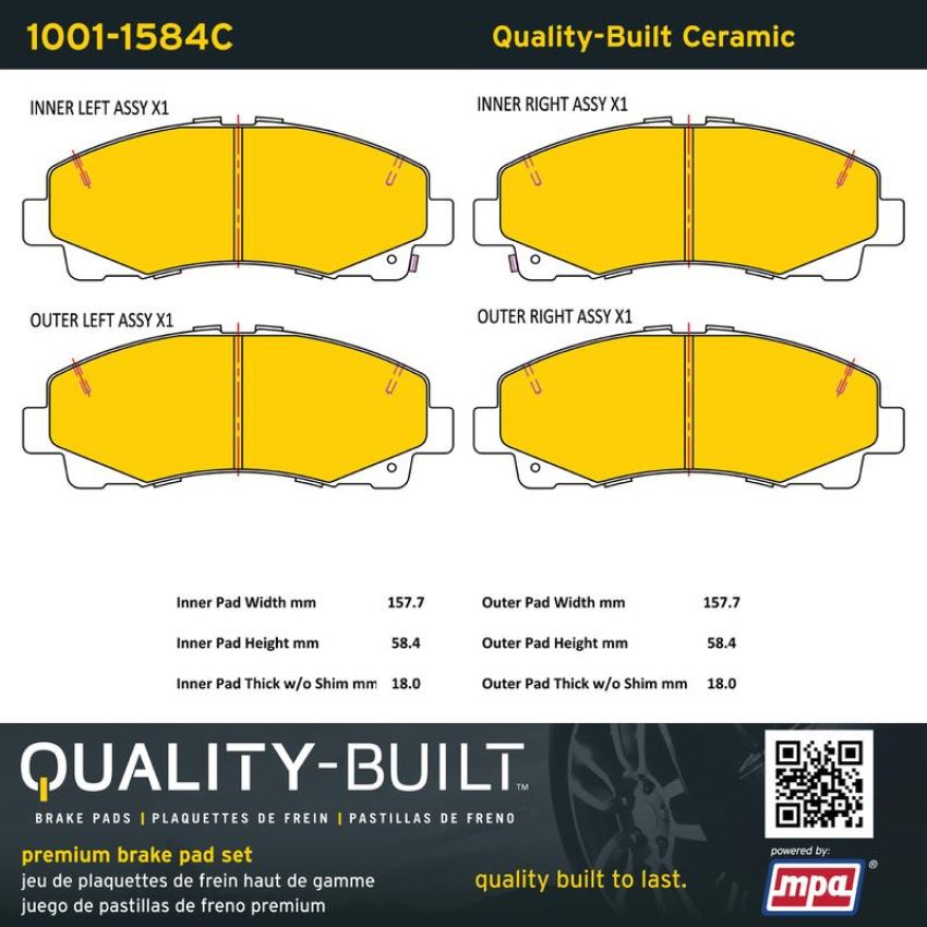 MPA 1001-1584C Quality-Built Premium Ceramic Brake Pads w/ Hardware