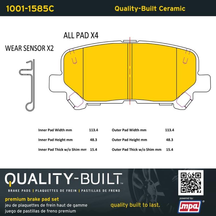 MPA 1001-1585C Quality-Built Premium Ceramic Brake Pads w/ Hardware