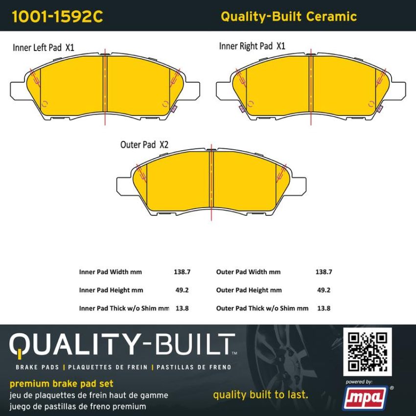 MPA 1001-1592C Quality-Built Premium Ceramic Brake Pads w/ Hardware