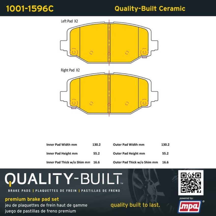 MPA 1001-1596C Quality-Built Premium Ceramic Brake Pads w/ Hardware