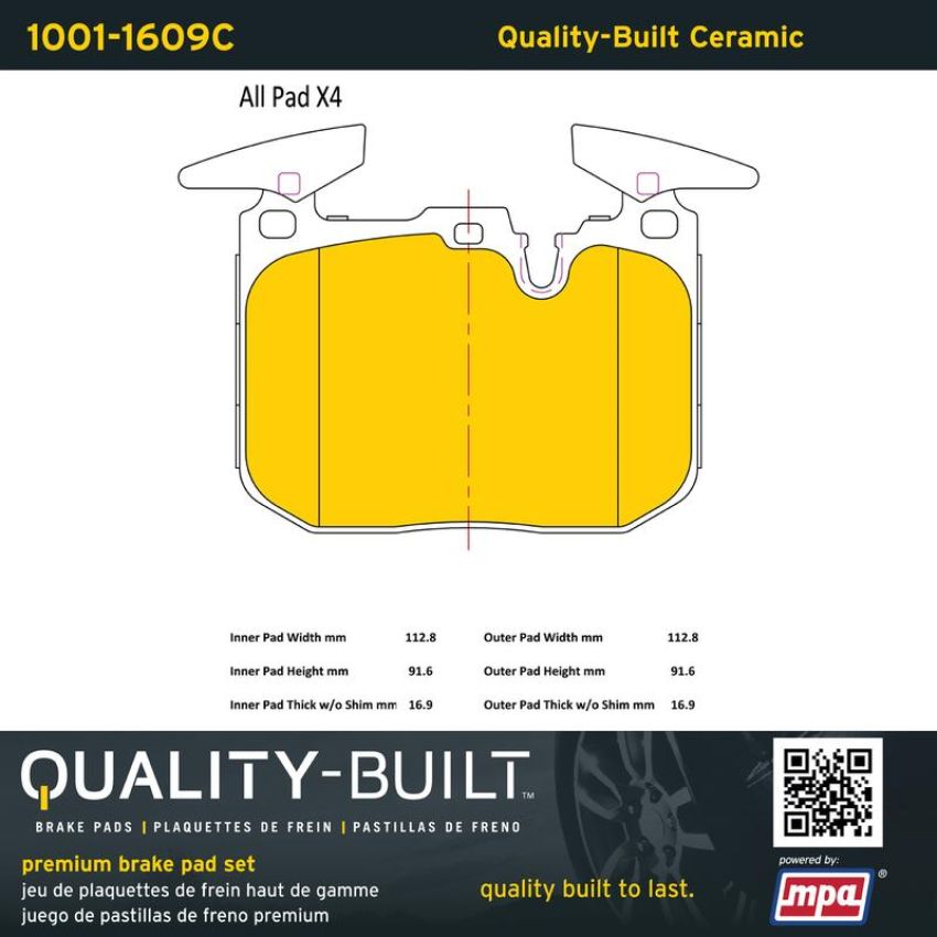 MPA 1001-1609C Quality-Built Premium Ceramic Brake Pads w/ Hardware