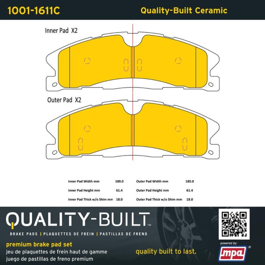 MPA 1001-1611C Quality-Built Premium Ceramic Brake Pads w/ Hardware