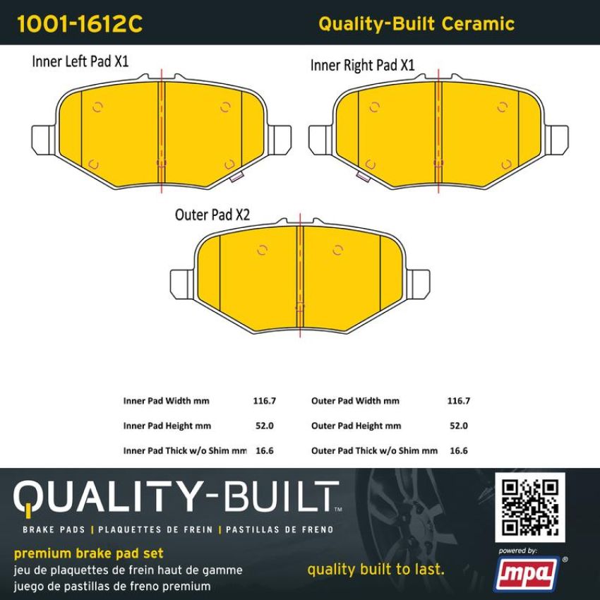 MPA 1001-1612C Quality-Built Premium Ceramic Brake Pads w/ Hardware