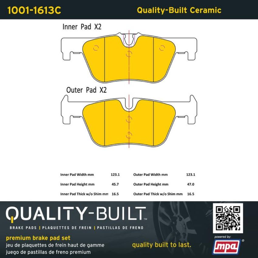 MPA 1001-1613C Quality-Built Premium Ceramic Brake Pads w/ Hardware