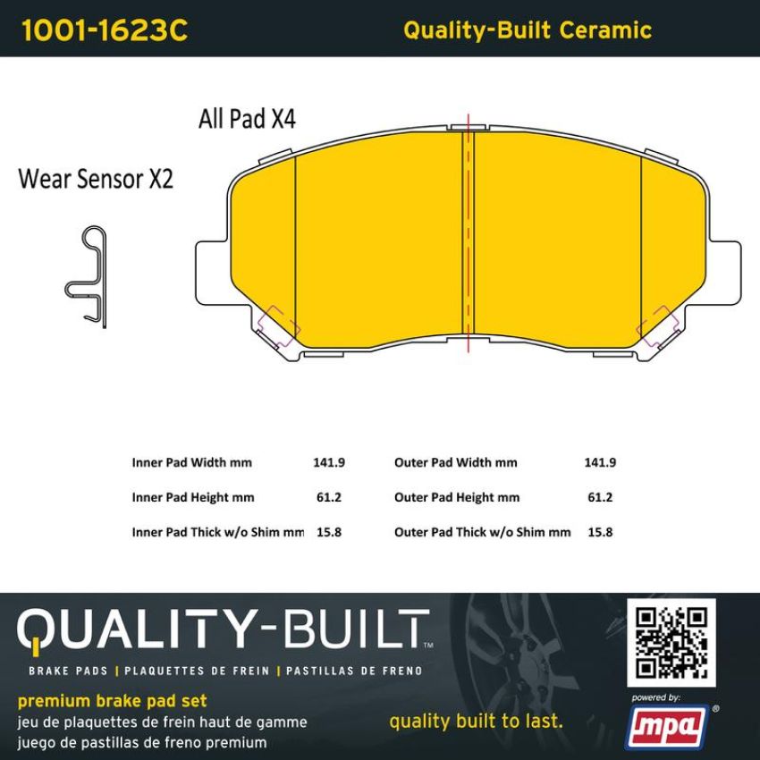 MPA 1001-1623C Quality-Built Premium Ceramic Brake Pads w/ Hardware