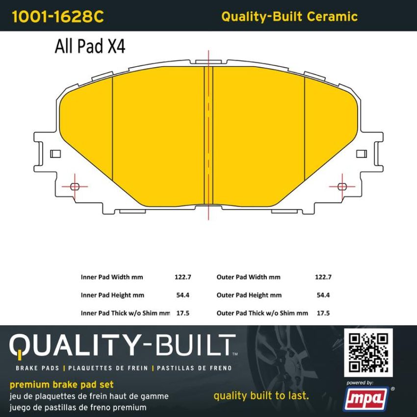 MPA 1001-1628C Quality-Built Premium Ceramic Brake Pads w/ Hardware