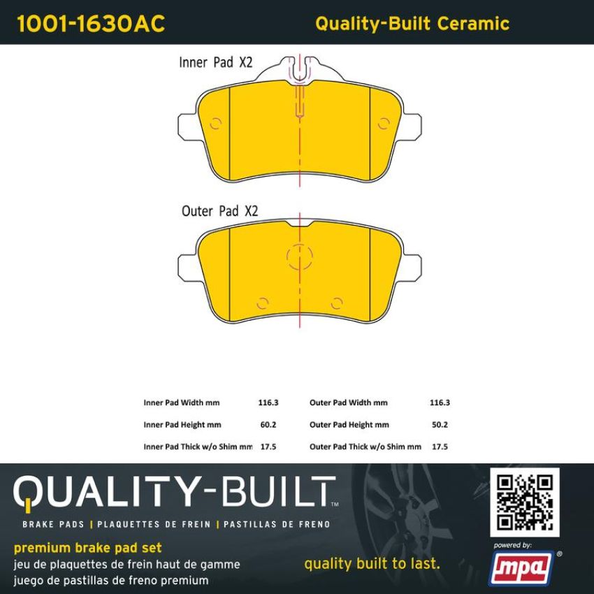 MPA 1001-1630AC Quality-Built Premium Ceramic Brake Pads w/ Hardware