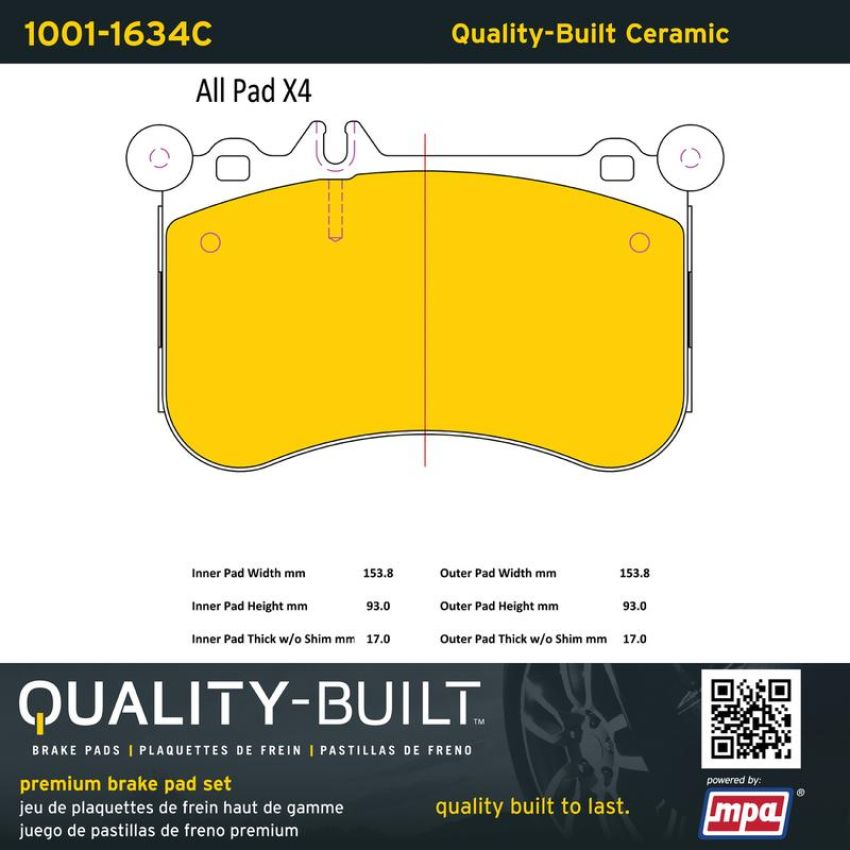 MPA 1001-1634C Quality-Built Premium Ceramic Brake Pads w/ Hardware