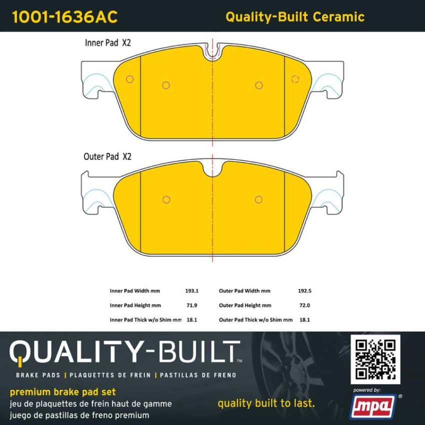 MPA 1001-1636AC Quality-Built Premium Ceramic Brake Pads