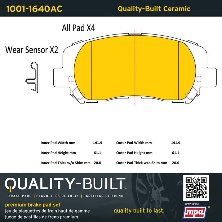 MPA 1001-1640AC Quality-Built Premium Ceramic Brake Pads w/ Hardware
