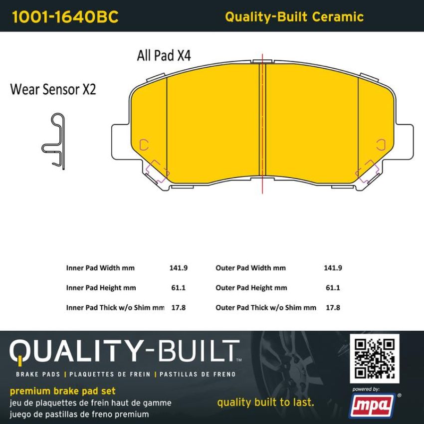 MPA 1001-1640BC Quality-Built Premium Ceramic Brake Pads w/ Hardware