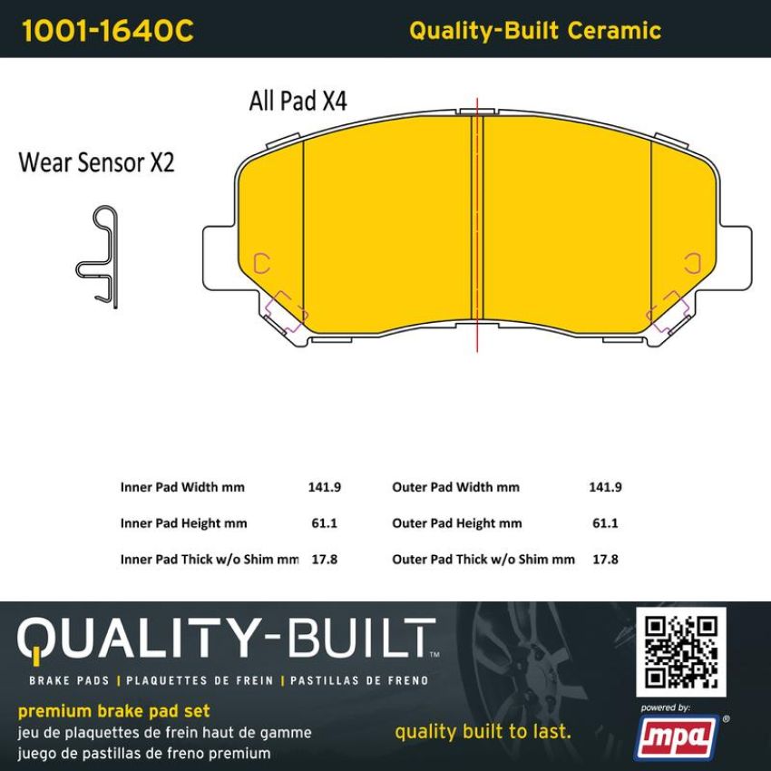 MPA 1001-1640C Quality-Built Premium Ceramic Brake Pads w/ Hardware