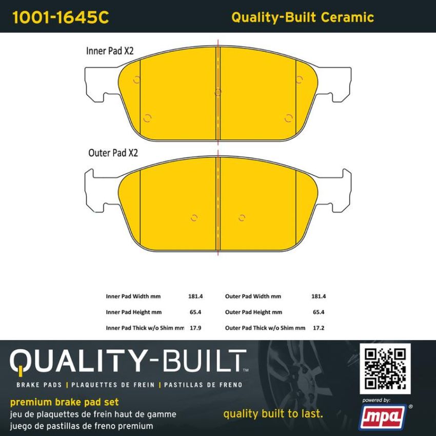 MPA 1001-1645C Quality-Built Premium Ceramic Brake Pads w/ Hardware