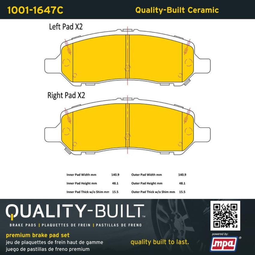 MPA 1001-1647C Quality-Built Premium Ceramic Brake Pads w/ Hardware