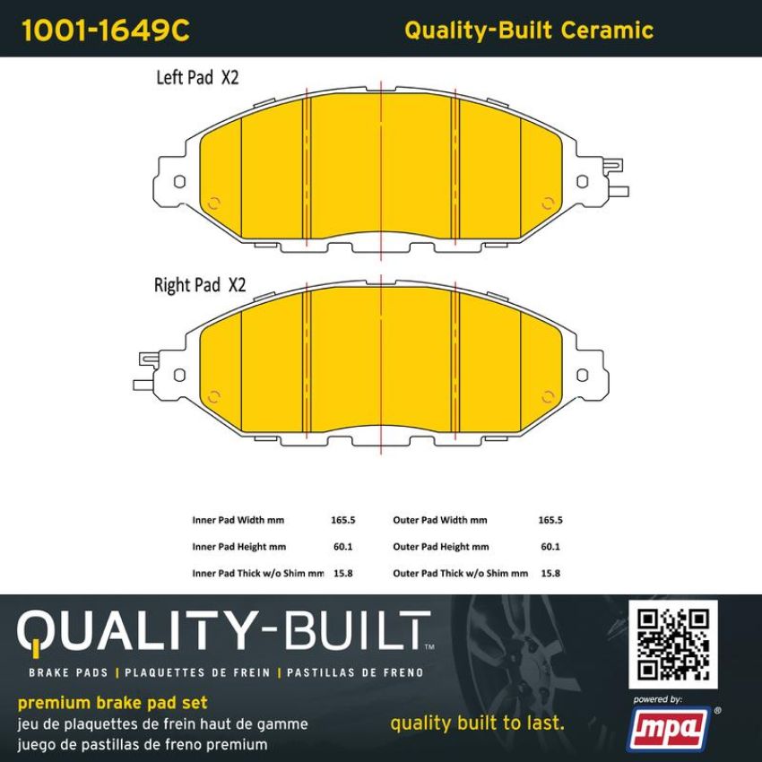 MPA 1001-1649C Quality-Built Premium Ceramic Brake Pads w/ Hardware
