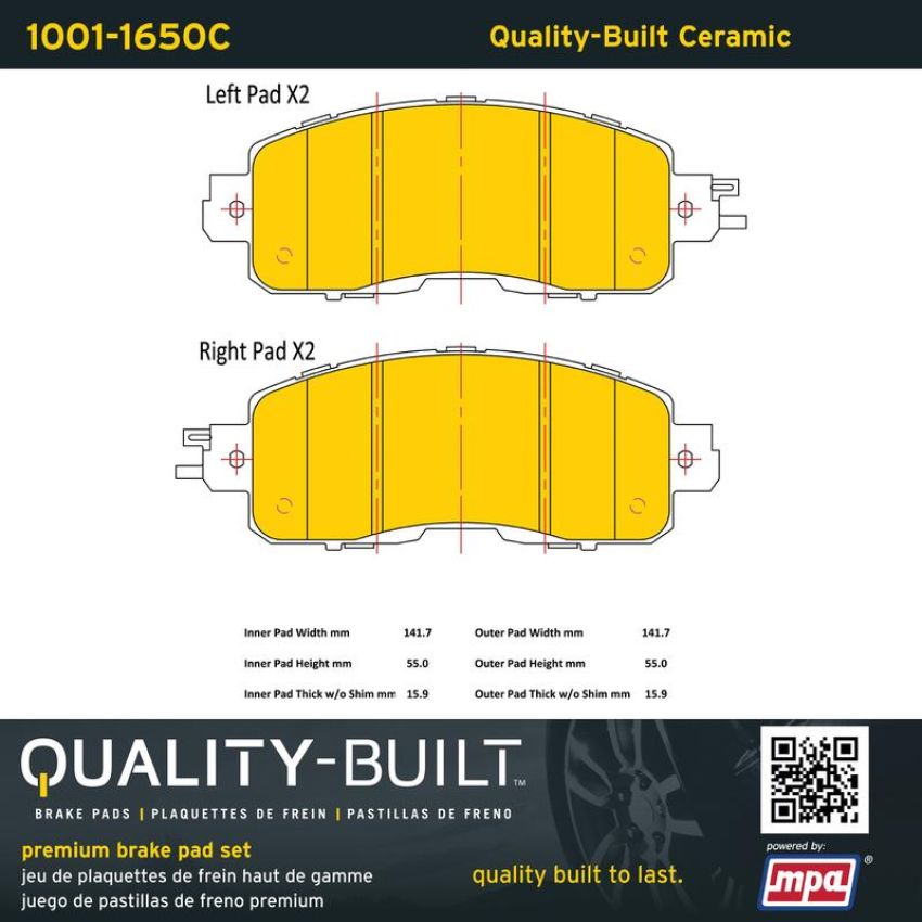 MPA 1001-1650C Quality-Built Premium Ceramic Brake Pads w/ Hardware