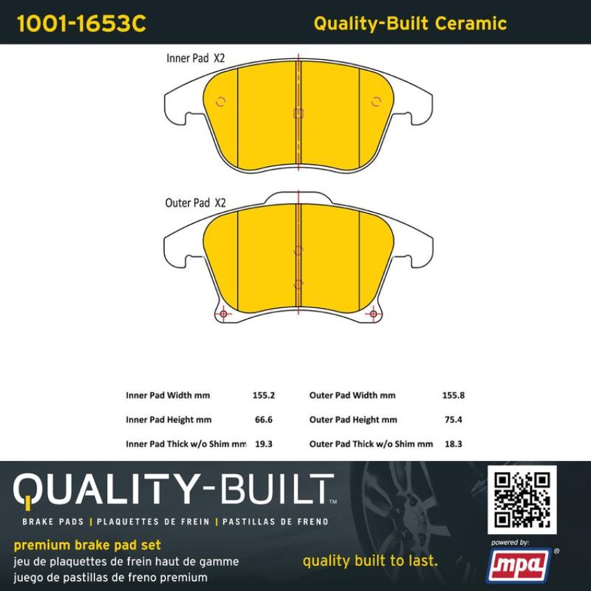 MPA 1001-1653C Quality-Built Premium Ceramic Brake Pads w/ Hardware