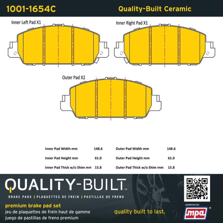 MPA 1001-1654C Quality-Built Premium Ceramic Brake Pads w/ Hardware