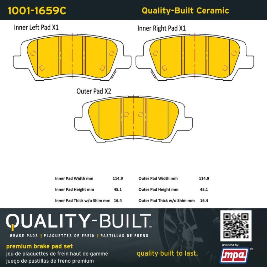 MPA 1001-1659C Quality-Built Premium Ceramic Brake Pads w/ Hardware