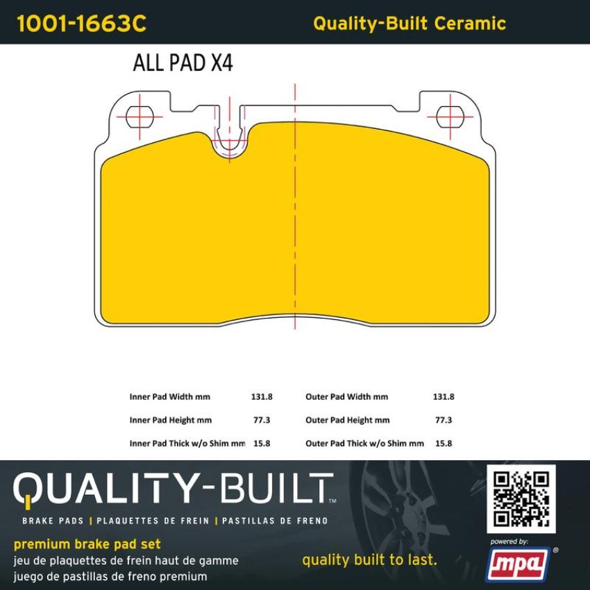 MPA 1001-1663C Quality-Built Premium Ceramic Brake Pads w/ Hardware