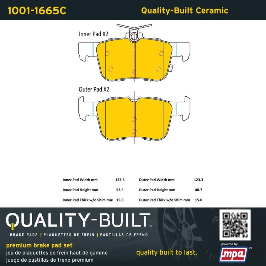 MPA 1001-1665C Quality-Built Premium Ceramic Brake Pads w/ Hardware