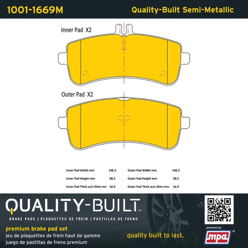 MPA 1001-1669M Quality-Built Premium Semi-Metallic Brake Pads