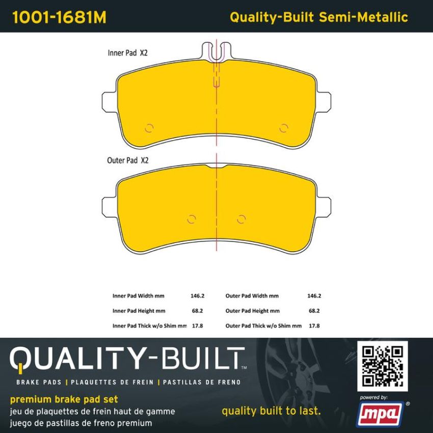MPA 1001-1681M Quality-Built Premium Semi-Metallic Brake Pads