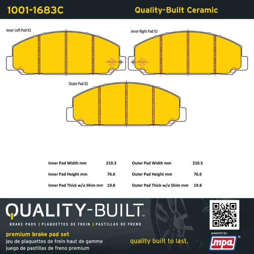 MPA 1001-1683C Quality-Built Premium Ceramic Brake Pads w/ Hardware