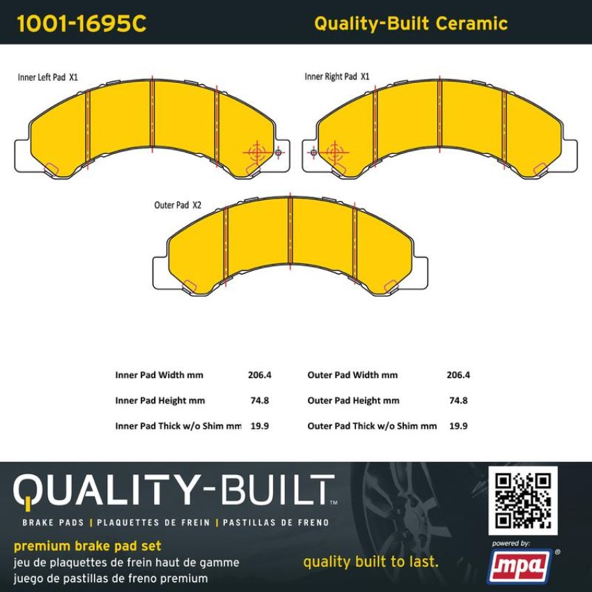 MPA 1001-1695C Quality-Built Premium Ceramic Brake Pads w/ Hardware