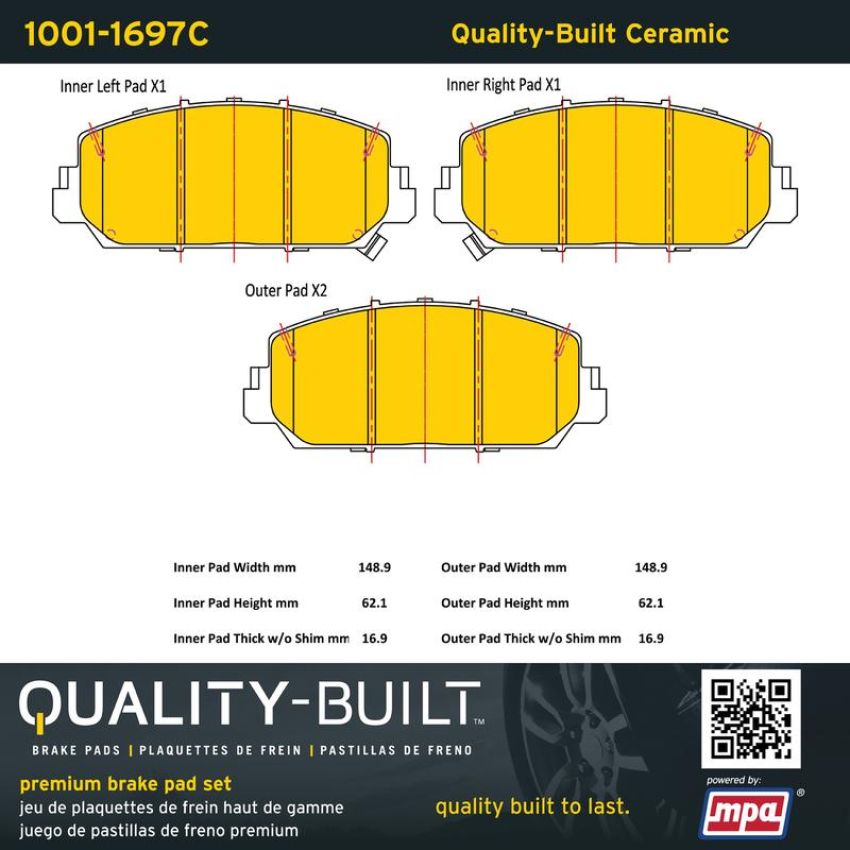 MPA 1001-1697C Quality-Built Premium Ceramic Brake Pads w/ Hardware