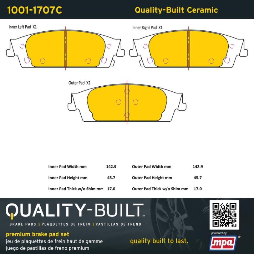MPA 1001-1707C Quality-Built Premium Ceramic Brake Pads w/ Hardware