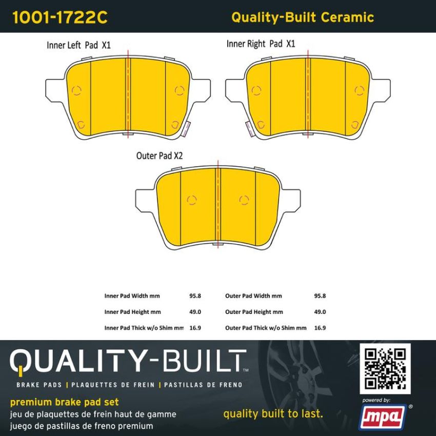 MPA 1001-1722C Quality-Built Premium Ceramic Brake Pads w/ Hardware
