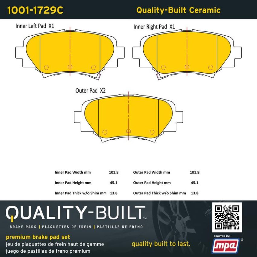MPA 1001-1729C Quality-Built Premium Ceramic Brake Pads w/ Hardware