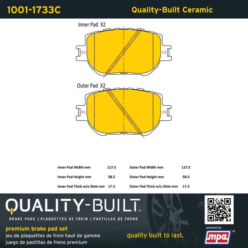 MPA 1001-1733C Quality-Built Premium Ceramic Brake Pads w/ Hardware