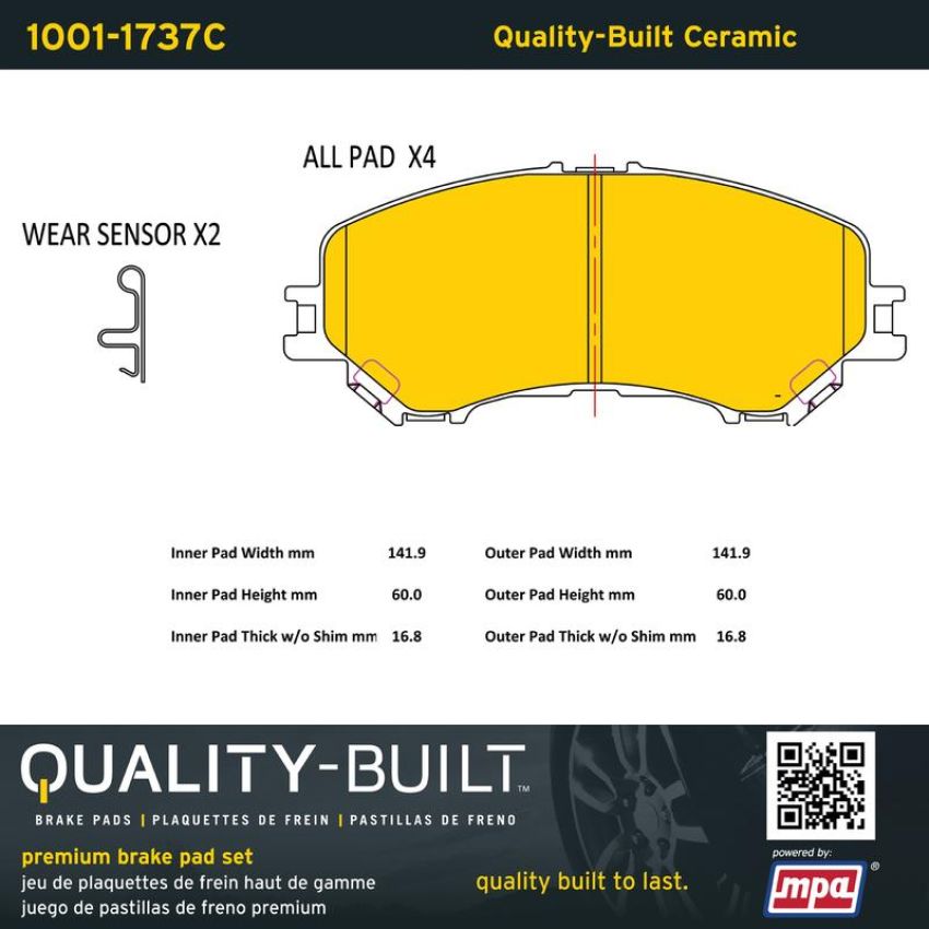 MPA 1001-1737C Quality-Built Premium Ceramic Brake Pads w/ Hardware