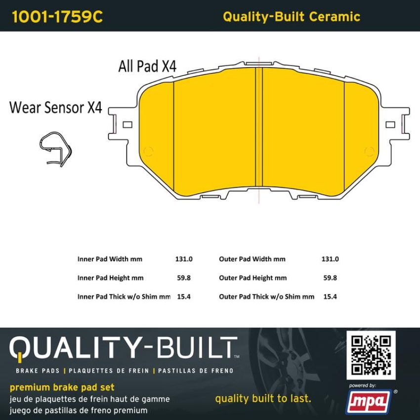 MPA 1001-1759C Quality-Built Premium Ceramic Brake Pads w/ Hardware
