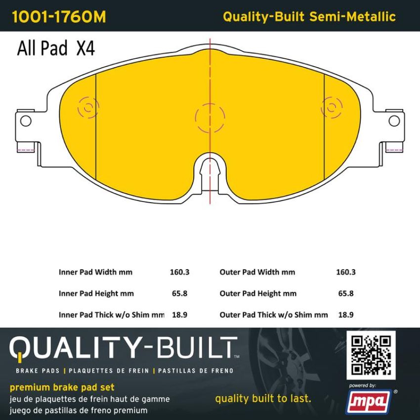 MPA 1001-1760M Quality-Built Premium Semi-Metallic Brake Pads