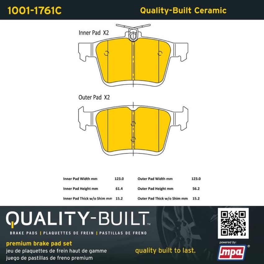 MPA 1001-1761C Quality-Built Premium Ceramic Brake Pads w/ Hardware