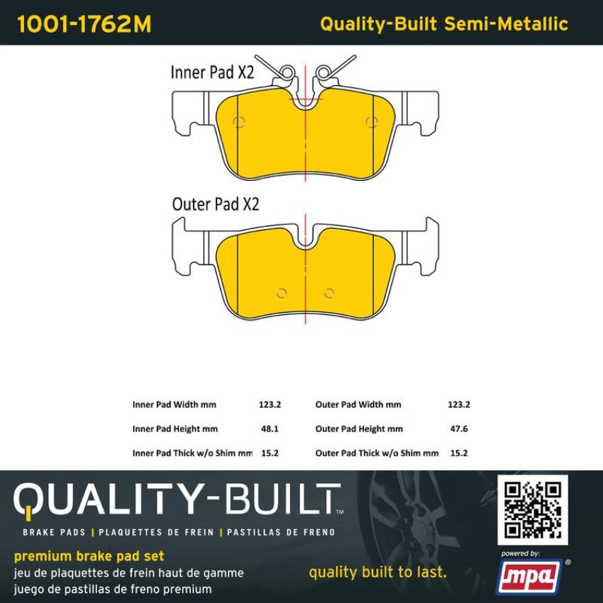 MPA 1001-1762M Quality-Built Premium Semi-Metallic Brake Pads