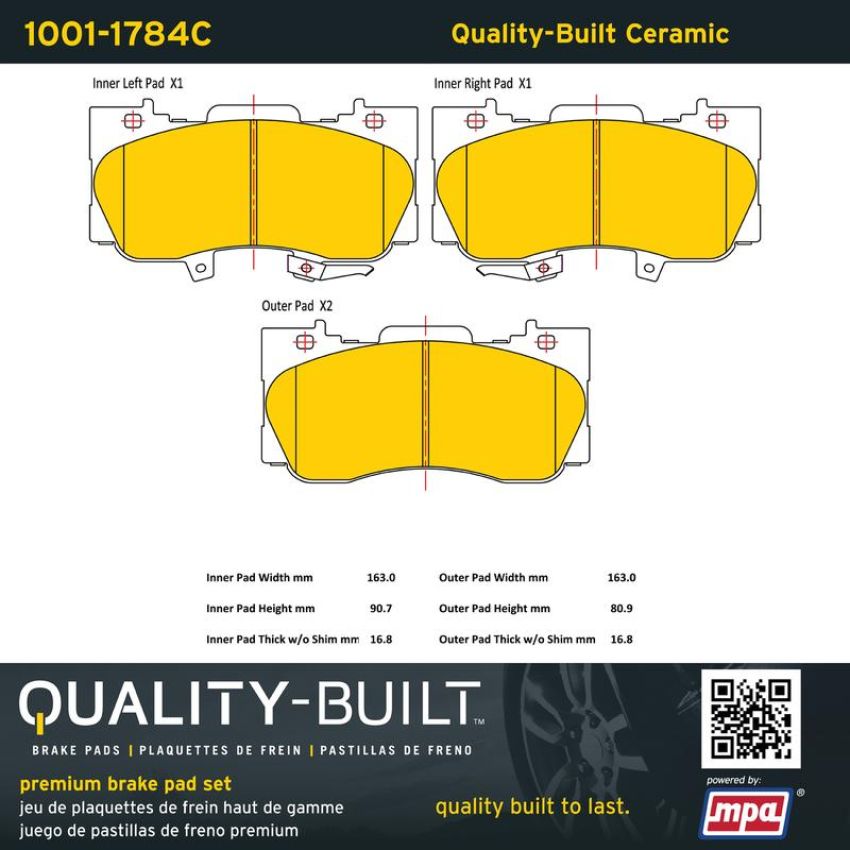 MPA 1001-1784C Quality-Built Premium Ceramic Brake Pads w/ Hardware