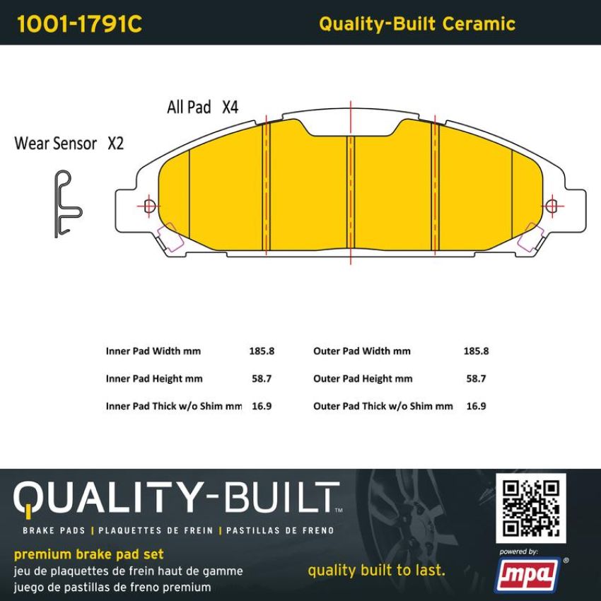 MPA 1001-1791C Quality-Built Premium Ceramic Brake Pads w/ Hardware