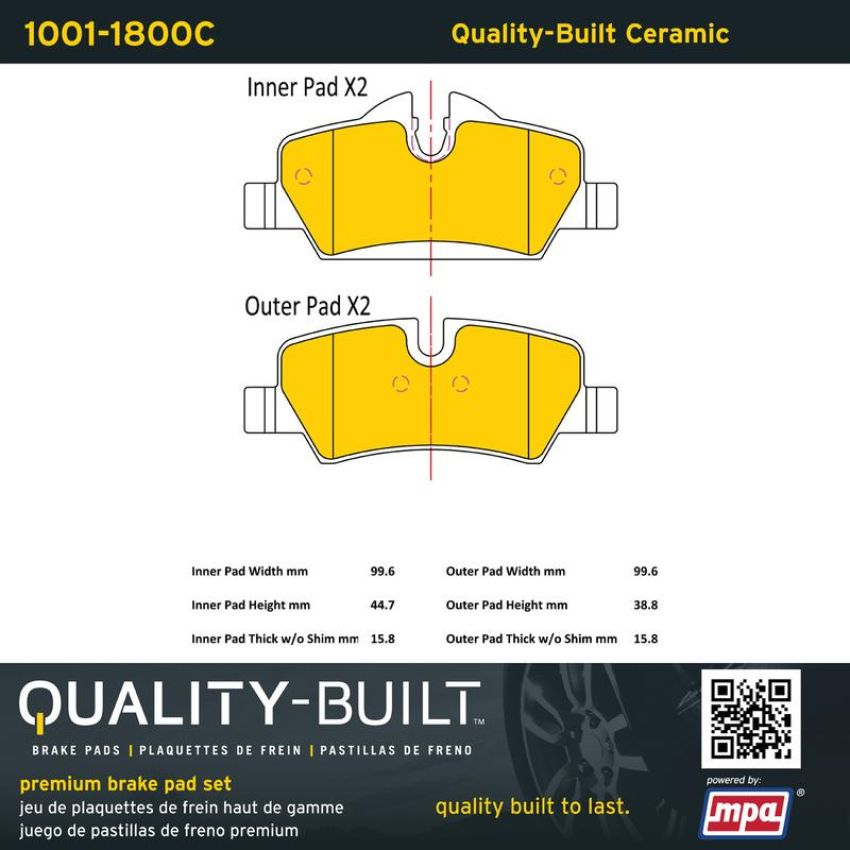 MPA 1001-1800C Quality-Built Premium Ceramic Brake Pads w/ Hardware