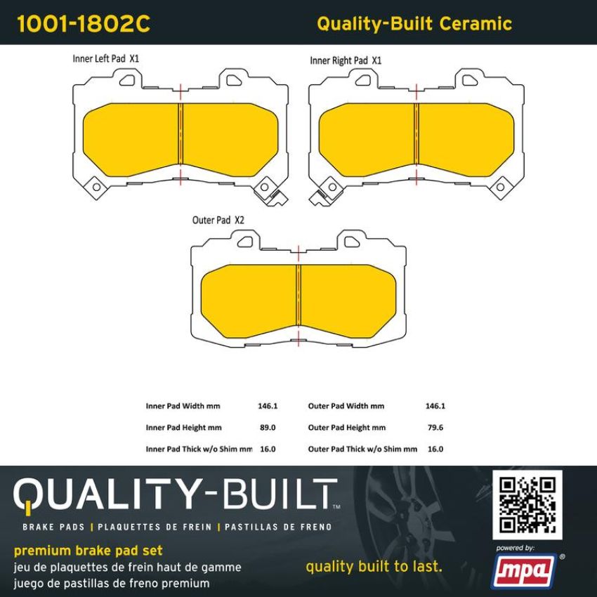MPA 1001-1802C Quality-Built Premium Ceramic Brake Pads w/ Hardware