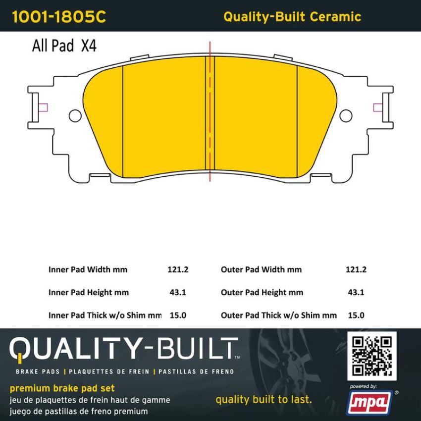 MPA 1001-1805C Quality-Built Premium Ceramic Brake Pads w/ Hardware