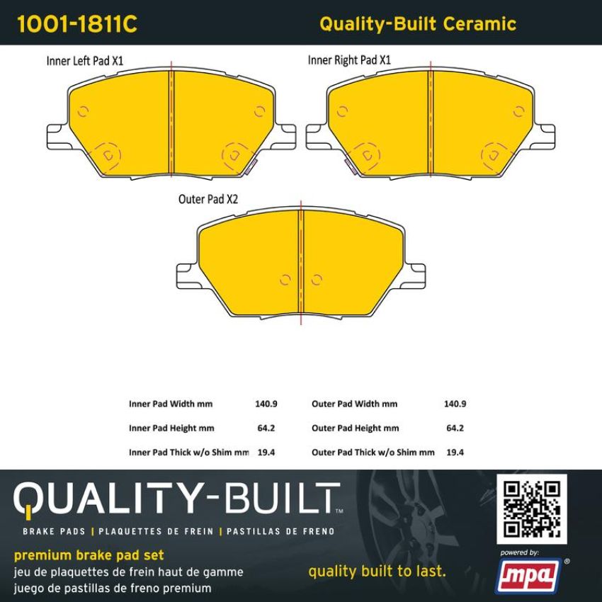 MPA 1001-1811C Quality-Built Premium Ceramic Brake Pads w/ Hardware